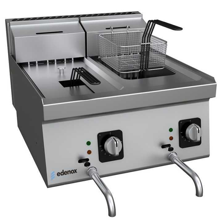 Fritadeira Elétrica 2x8 L Construídas totalmente em aço inoxidável.