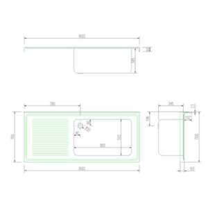 borda traseira de 100 mm de altura e borda frontal de 50 mm de altura