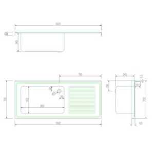 borda traseira de 100 mm de altura e borda frontal de 50 mm de altura