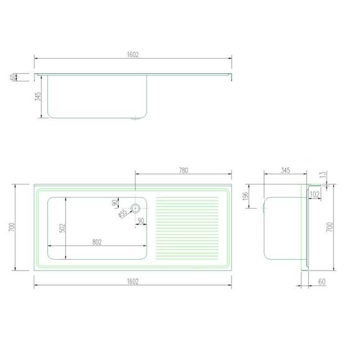 17489 borda traseira de 100 mm de altura e borda frontal de 50 mm de altura