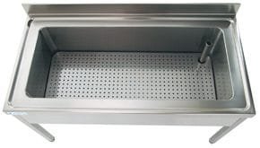 <p>Mesa com cuba de fundo duplo de grande capacidade (1200 x 500 x 350 mm).</p>