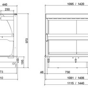 A parte traseira conta com portas de correr para a reposição do produto.