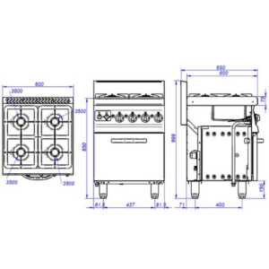 Panela de alta potência com 4 queimadores.