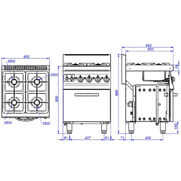 9582 Panela de alta potência com 4 queimadores.