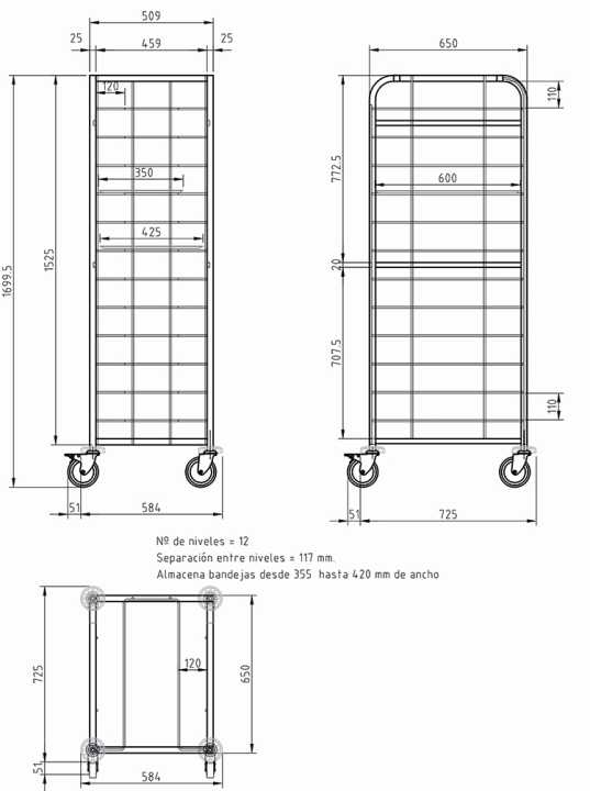 9780 Estrutura robusta em tubo de aço inoxidável 25 x 25 mm