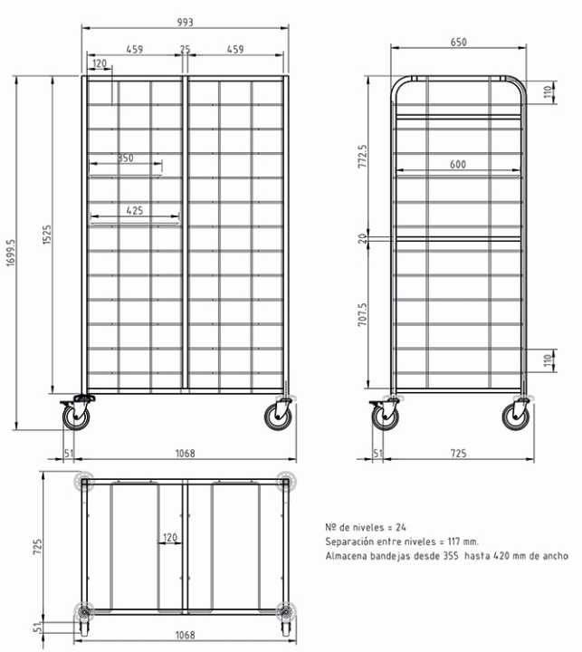 9782 Estrutura robusta em tubo de aço inoxidável 25 x 25 mm