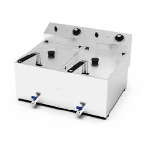 Fritadeira eléctrica trifásica 10l+10l 9kw com torneira 2 cubas