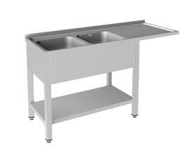 Mesa com 2 cubas e escorredor na direita  - FSBE-135-LD