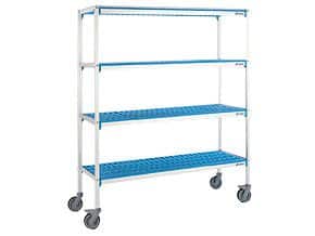 Suporte Móvel de Alumínio para Prateleiras 4 níveis, 2 Rodas Giratórias - 1750 x 400