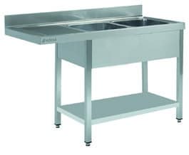 Mesa com 2 cubas e escorredor na esquerda  - FSBE-186-LI